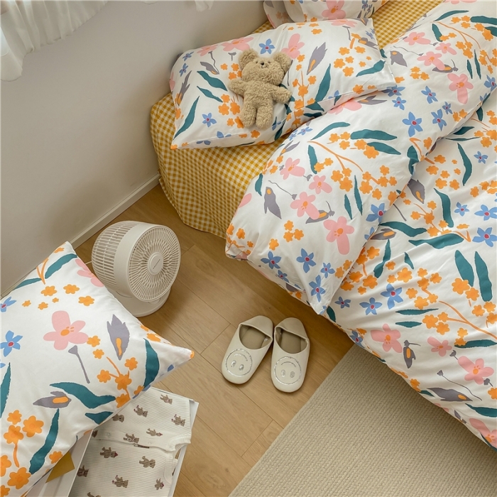 91家纺网 家纺一手货源 找家纺 棉眠 2021新款全棉13070四件套 叶雨-黄