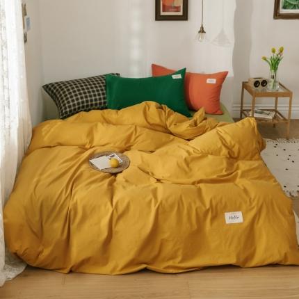 雅居纺 2022新款全棉混搭水洗棉四件套 活力黄