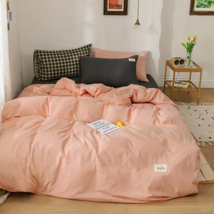 雅居纺 2022新款全棉混搭水洗棉四件套 清新粉