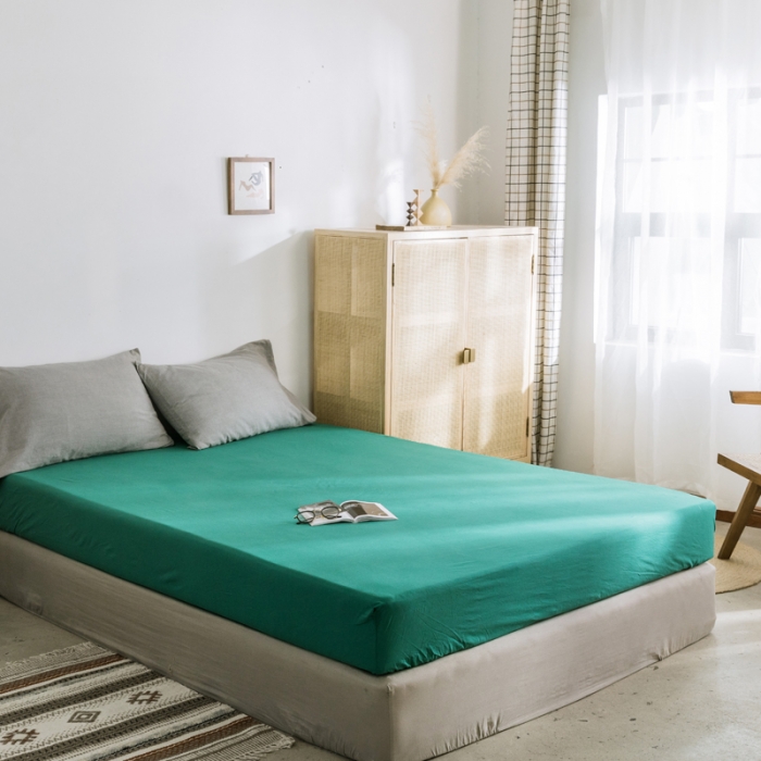 91家纺网 家纺一手货源 找家纺 雅居纺 2022新款全棉水洗棉单床笠 翠绿