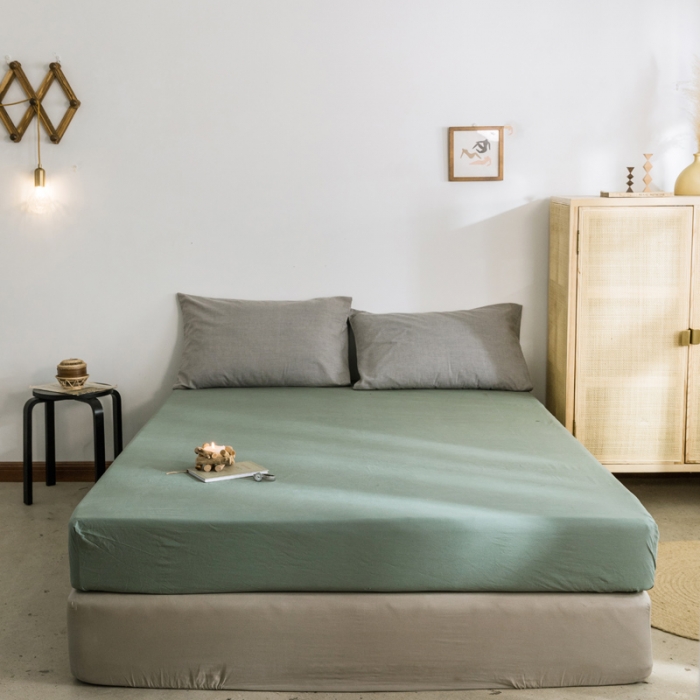 91家纺网 家纺一手货源 找家纺 雅居纺 2022新款全棉水洗棉单床笠 墨子绿