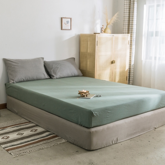 91家纺网 家纺一手货源 找家纺 雅居纺 2022新款全棉水洗棉单床笠 墨子绿