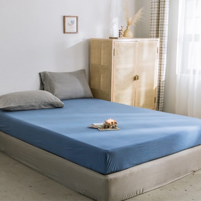 91家纺网 家纺一手货源 找家纺 雅居纺 2022新款全棉水洗棉单床笠 牛仔蓝