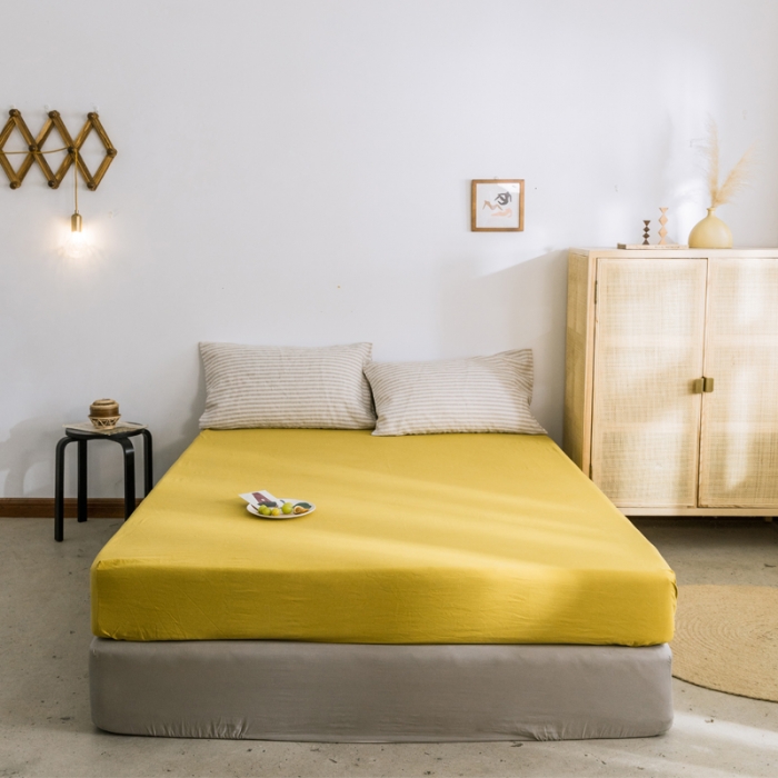 91家纺网 家纺一手货源 找家纺 雅居纺 2022新款全棉水洗棉单床笠 绅士黄