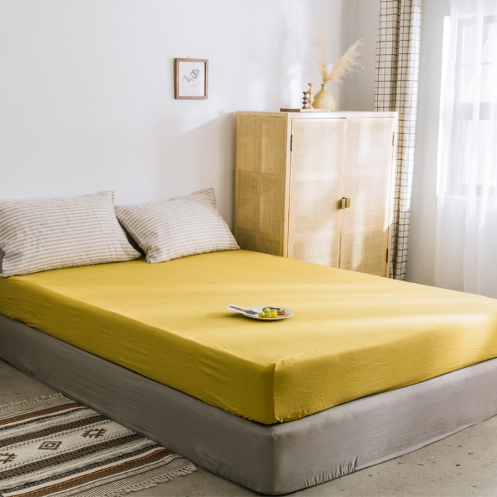 91家纺网 家纺一手货源 找家纺 雅居纺 2022新款全棉水洗棉单床笠 绅士黄