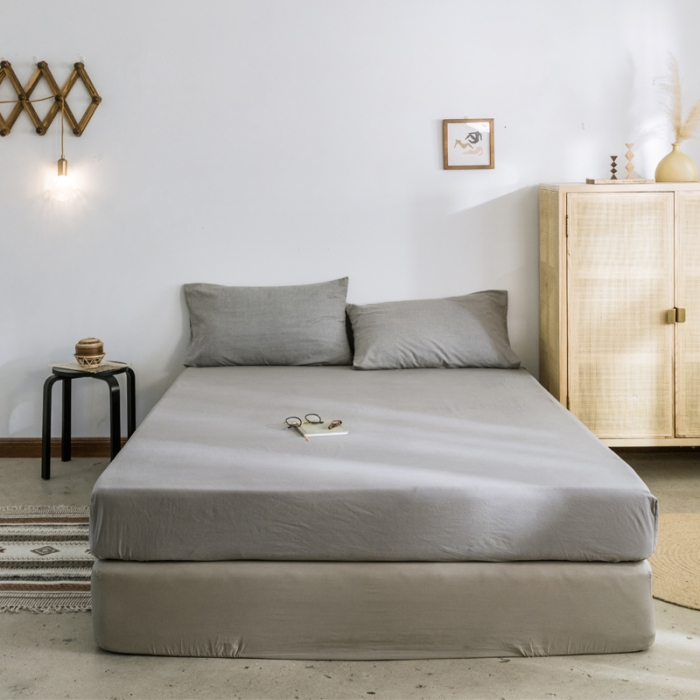 91家纺网 家纺一手货源 找家纺 雅居纺 2022新款全棉水洗棉单床笠 绅士灰