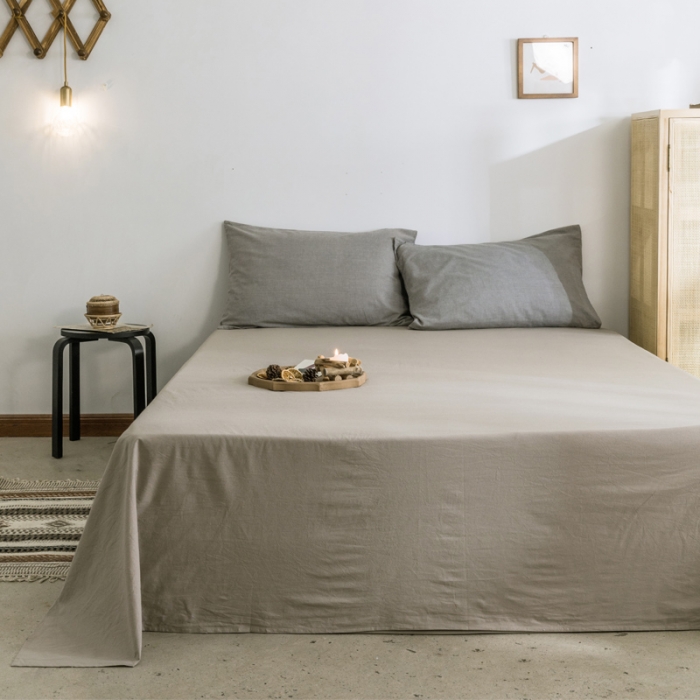 91家纺网 家纺一手货源 找家纺 雅居纺 2022新款全棉水洗棉单床单 卡其