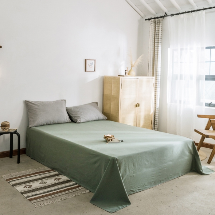 91家纺网 家纺一手货源 找家纺 雅居纺 2022新款全棉水洗棉单床单 墨子绿