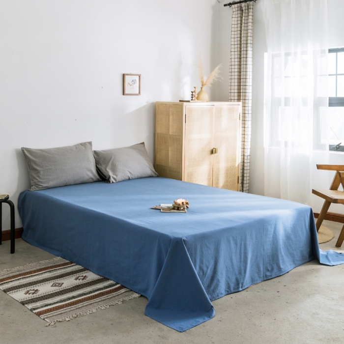 91家纺网 家纺一手货源 找家纺 雅居纺 2022新款全棉水洗棉单床单 牛仔蓝