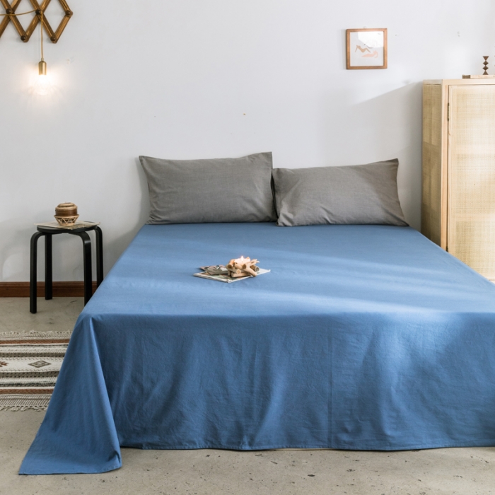 91家纺网 家纺一手货源 找家纺 雅居纺 2022新款全棉水洗棉单床单 牛仔蓝