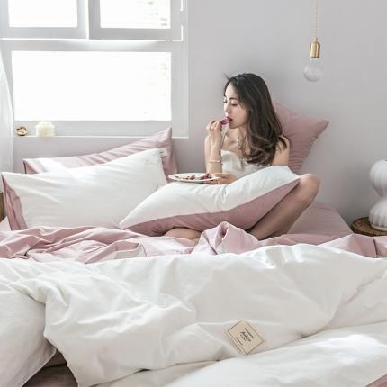 雅居纺 2022新款全棉水洗棉四件套 白+绅士红