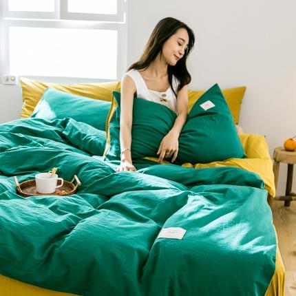 91家纺网 家纺一手货源 找家纺 雅居纺 2022新款全棉水洗棉四件套 翠绿+绅士黄