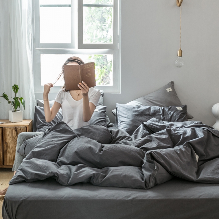 91家纺网 家纺一手货源 找家纺 雅居纺 2022新款全棉水洗棉四件套 低调灰