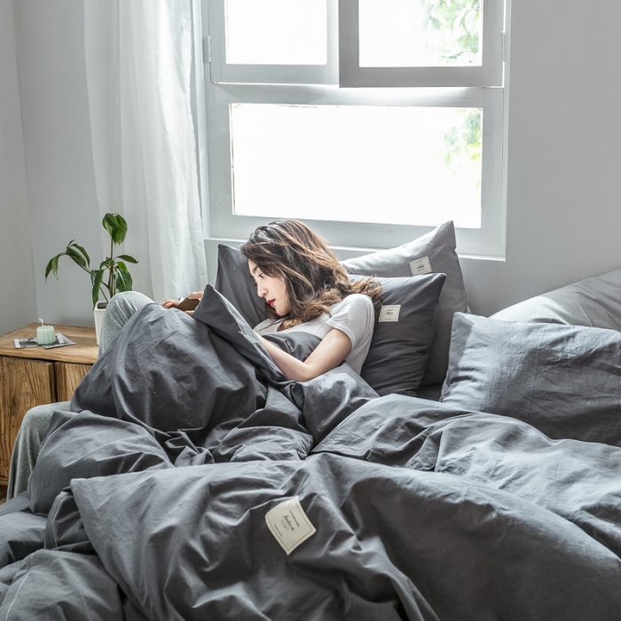 91家纺网 家纺一手货源 找家纺 雅居纺 2022新款全棉水洗棉四件套 低调灰