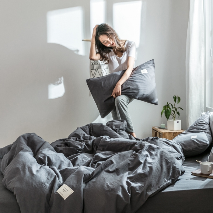 91家纺网 家纺一手货源 找家纺 雅居纺 2022新款全棉水洗棉四件套 低调灰