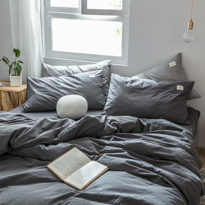 91家纺网 家纺一手货源 找家纺 雅居纺 2022新款全棉水洗棉四件套 低调灰