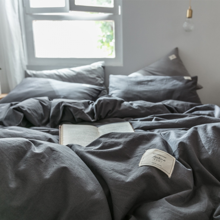 91家纺网 家纺一手货源 找家纺 雅居纺 2022新款全棉水洗棉四件套 低调灰