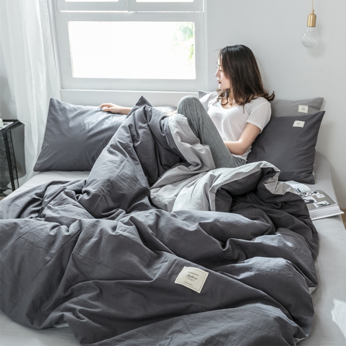 91家纺网 家纺一手货源 找家纺 雅居纺 2022新款全棉水洗棉四件套 低调灰+绅士灰