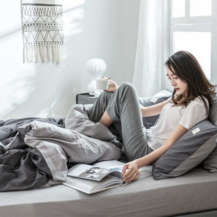 91家纺网 家纺一手货源 找家纺 雅居纺 2022新款全棉水洗棉四件套 低调灰+绅士灰