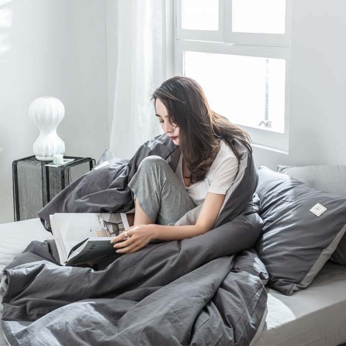 91家纺网 家纺一手货源 找家纺 雅居纺 2022新款全棉水洗棉四件套 低调灰+绅士灰