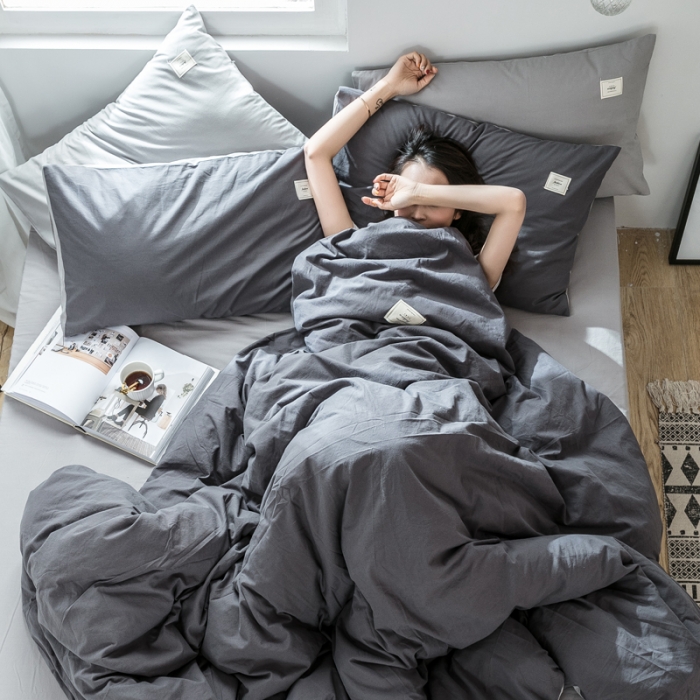 91家纺网 家纺一手货源 找家纺 雅居纺 2022新款全棉水洗棉四件套 低调灰+绅士灰