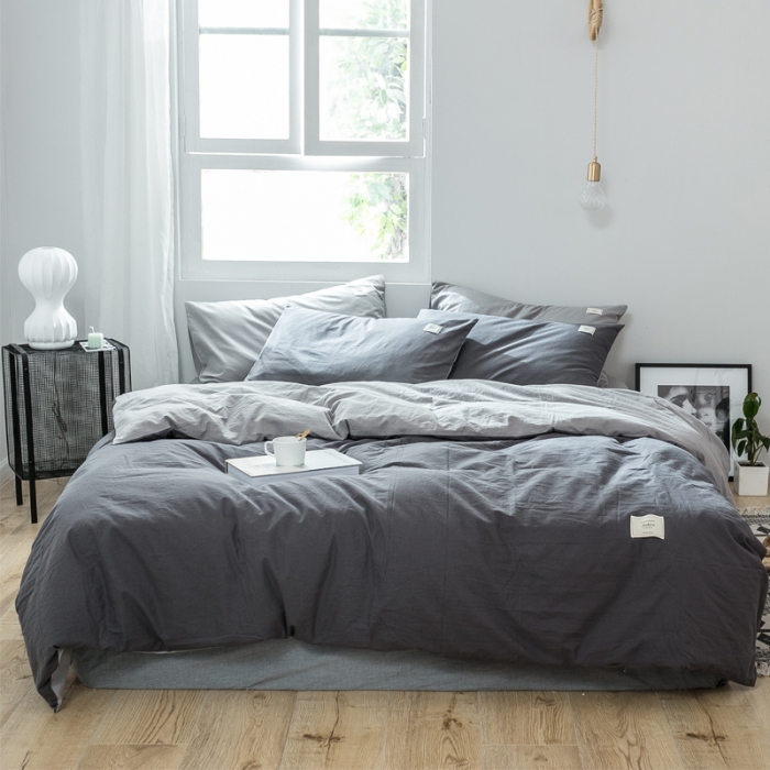 91家纺网 家纺一手货源 找家纺 雅居纺 2022新款全棉水洗棉四件套 低调灰+绅士灰