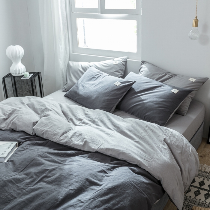 91家纺网 家纺一手货源 找家纺 雅居纺 2022新款全棉水洗棉四件套 低调灰+绅士灰