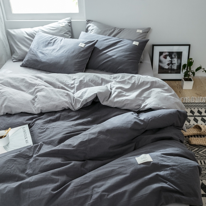 91家纺网 家纺一手货源 找家纺 雅居纺 2022新款全棉水洗棉四件套 低调灰+绅士灰