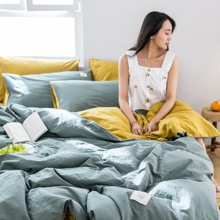 91家纺网 家纺一手货源 找家纺 雅居纺 2022新款全棉水洗棉四件套 墨子绿+绅士黄