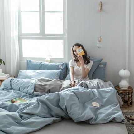 雅居纺 2022新款全棉水洗棉四件套 清雅蓝+绅士灰