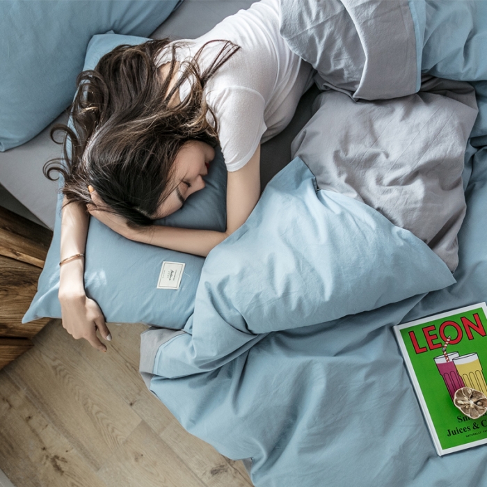 91家纺网 家纺一手货源 找家纺 雅居纺 2022新款全棉水洗棉四件套 清雅蓝+绅士灰