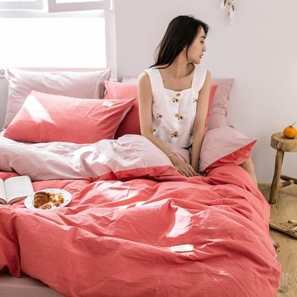 雅居纺 2022新款全棉水洗棉四件套 珊瑚红+绅士红