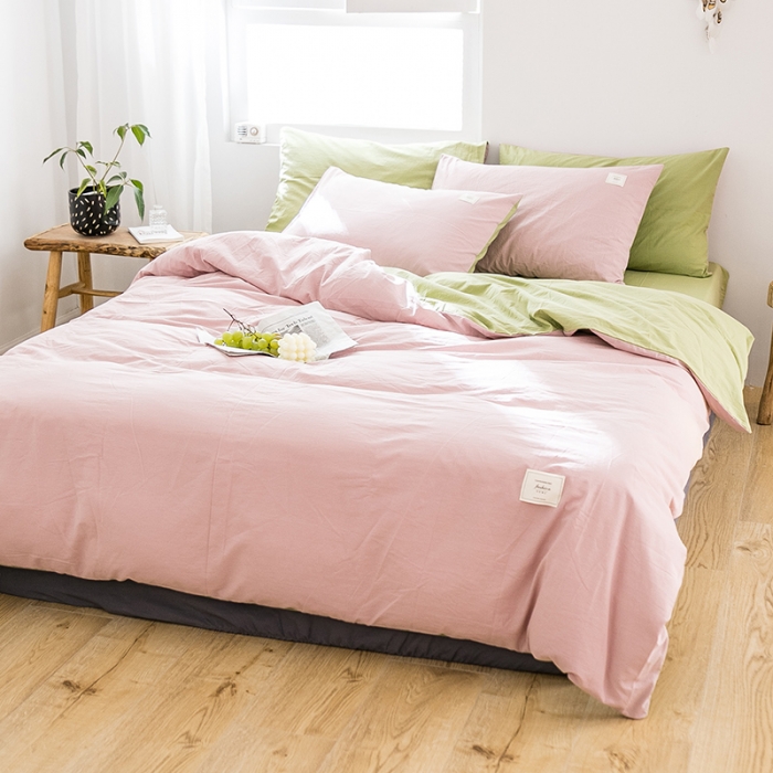 91家纺网 家纺一手货源 找家纺 雅居纺 2022新款全棉水洗棉四件套 绅士红+果绿