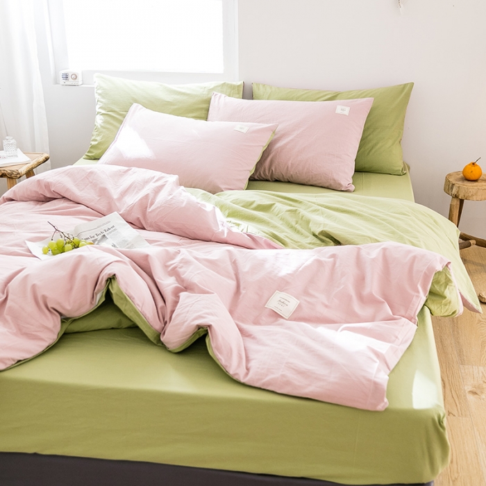 91家纺网 家纺一手货源 找家纺 雅居纺 2022新款全棉水洗棉四件套 绅士红+果绿