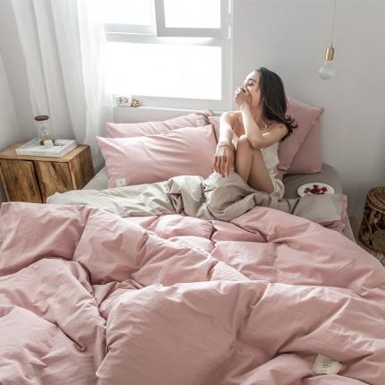 雅居纺 2022新款全棉水洗棉四件套 绅士红+卡其