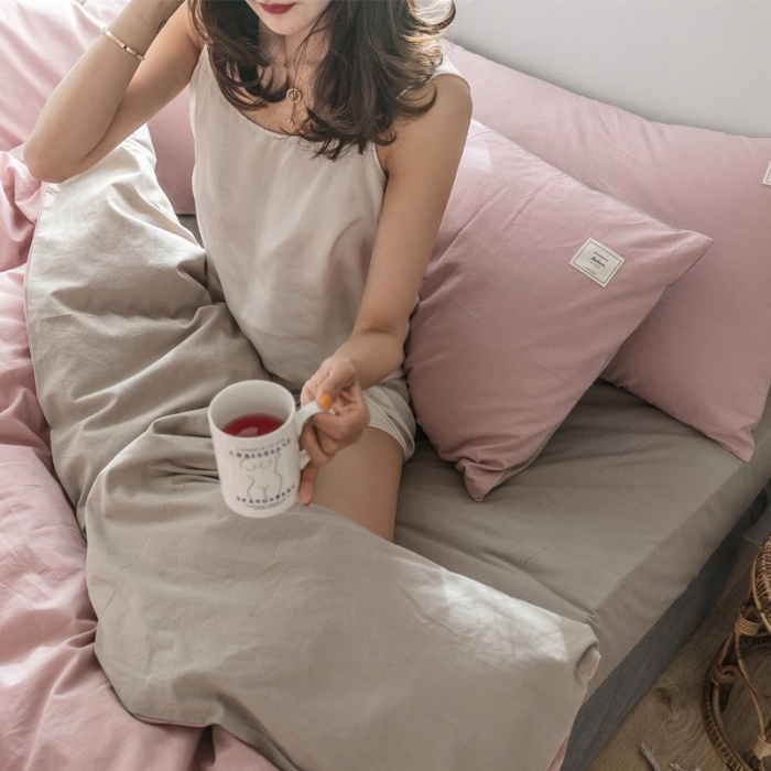 91家纺网 家纺一手货源 找家纺 雅居纺 2022新款全棉水洗棉四件套 绅士红+卡其