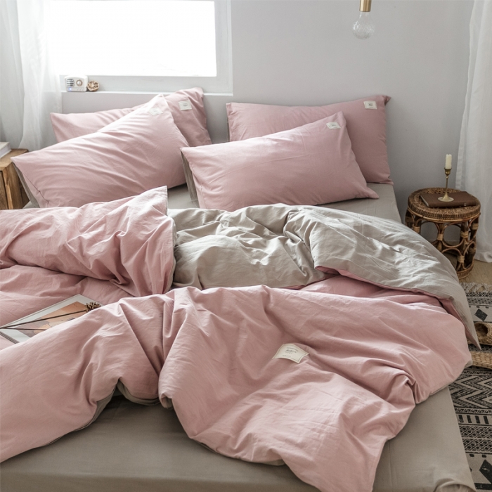 91家纺网 家纺一手货源 找家纺 雅居纺 2022新款全棉水洗棉四件套 绅士红+卡其