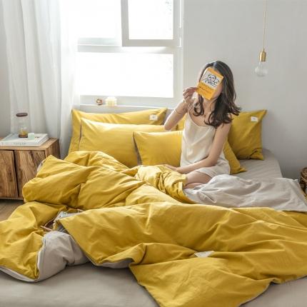 雅居纺 2022新款全棉水洗棉四件套 绅士黄+卡其