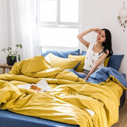 91家纺网 家纺一手货源 找家纺 雅居纺 2022新款全棉水洗棉四件套 绅士黄+牛仔蓝