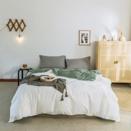 91家纺网 家纺一手货源 找家纺 雅居纺 2022新款全棉水洗棉单被套 白+墨子绿