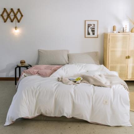 91家纺网 家纺一手货源 找家纺 雅居纺 2022新款全棉水洗棉单被套 白+绅士红