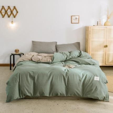 91家纺网 家纺一手货源 找家纺 雅居纺 2022新款全棉水洗棉单被套 墨子绿+卡其