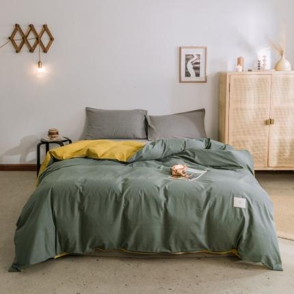 91家纺网 家纺一手货源 找家纺 雅居纺 2022新款全棉水洗棉单被套 墨子绿+绅士黄