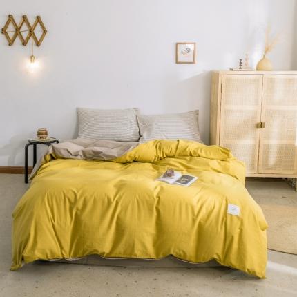 91家纺网 家纺一手货源 找家纺 雅居纺 2022新款全棉水洗棉单被套 绅士黄+卡其