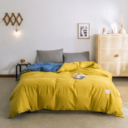 91家纺网 家纺一手货源 找家纺 雅居纺 2022新款全棉水洗棉单被套 绅士黄+牛仔蓝