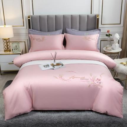 91家纺网 家纺一手货源 找家纺 U品汇 60s贡缎长绒棉刺绣全棉肌理纹绣花四件套 麦穗-粉玉