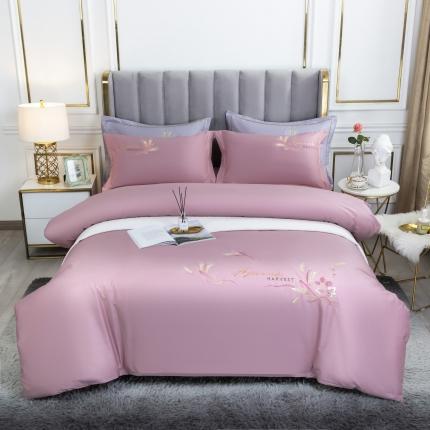 91家纺网 家纺一手货源 找家纺 U品汇 60s贡缎长绒棉刺绣全棉肌理纹绣花四件套麦穗-贵族粉