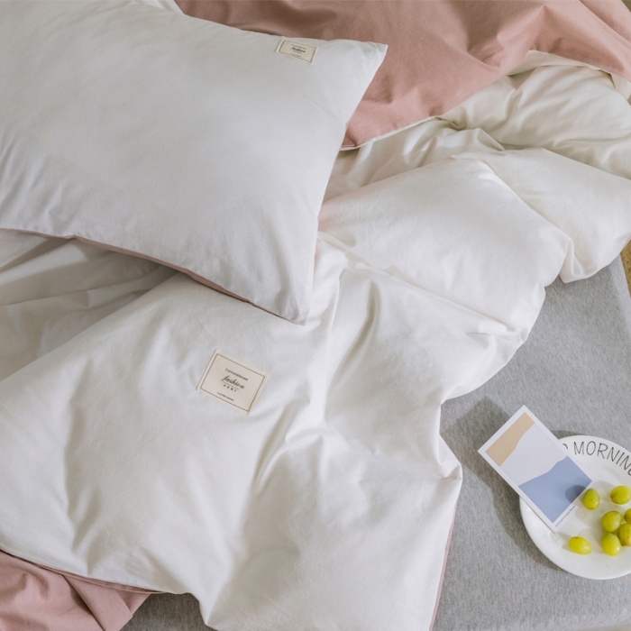 91家纺网 家纺一手货源 找家纺 雅居纺 2022新款全棉水洗棉单枕套 白+绅士红一对