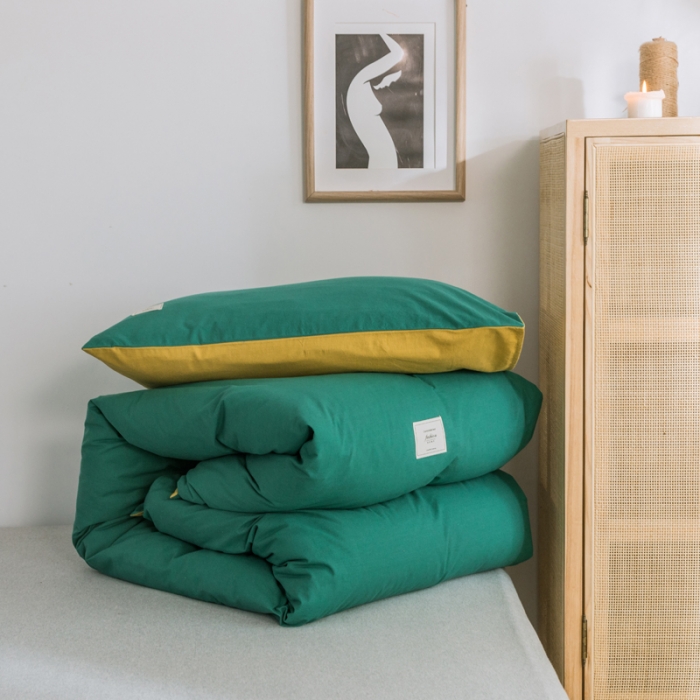 91家纺网 家纺一手货源 找家纺 雅居纺 2022新款全棉水洗棉单枕套 翠绿+绅士黄一对