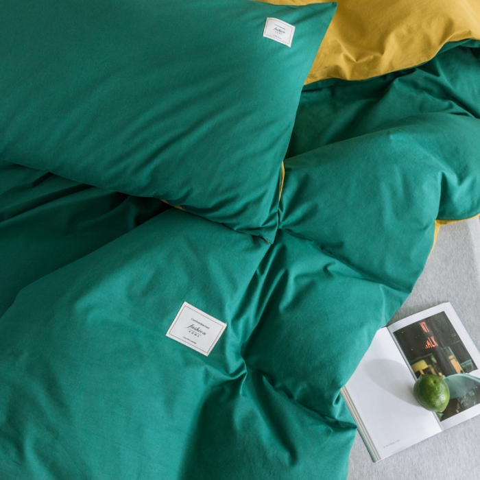 91家纺网 家纺一手货源 找家纺 雅居纺 2022新款全棉水洗棉单枕套 翠绿+绅士黄一对